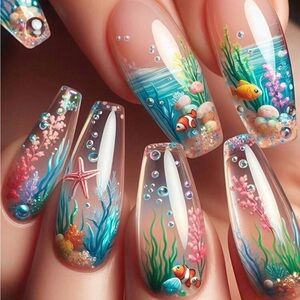 Aquarium-Themed Press On Nails